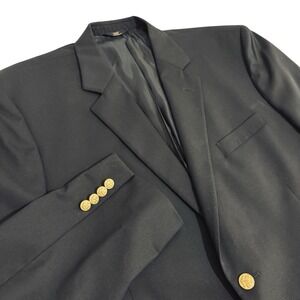 Brooks Brothers 346 Black Wool Blazer Jacket Sport Coat Mens 48R Gold Buttons